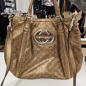 Gucci bronze metallic leather tote crossbody handbag